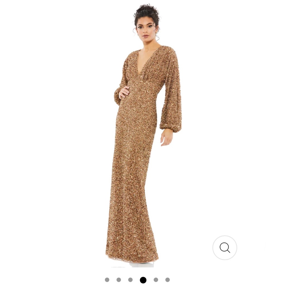 MAC DUGGAL SEQUINED PUFF SLEEVE V NECK GOWN